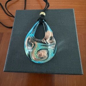 Italian Murano Glass Spiral Drop Pendant